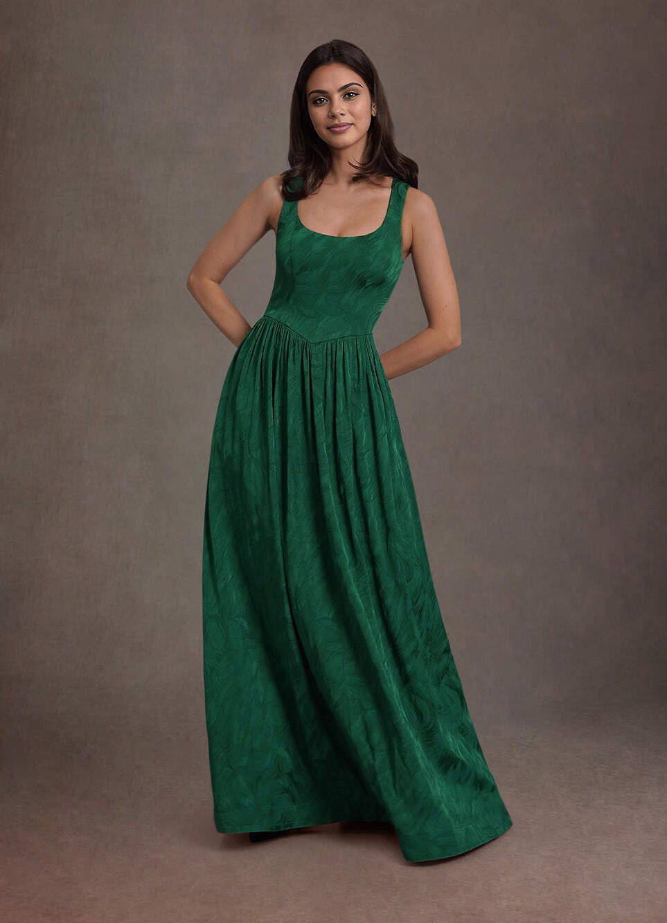 Azazie India Emerald Pleated Maxi Dress "Medium" Bridesmaid Special Occasion NWT